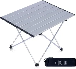 iClimb Ultralight Compact Camping Folding Table with Carry Bag (Silver - L)