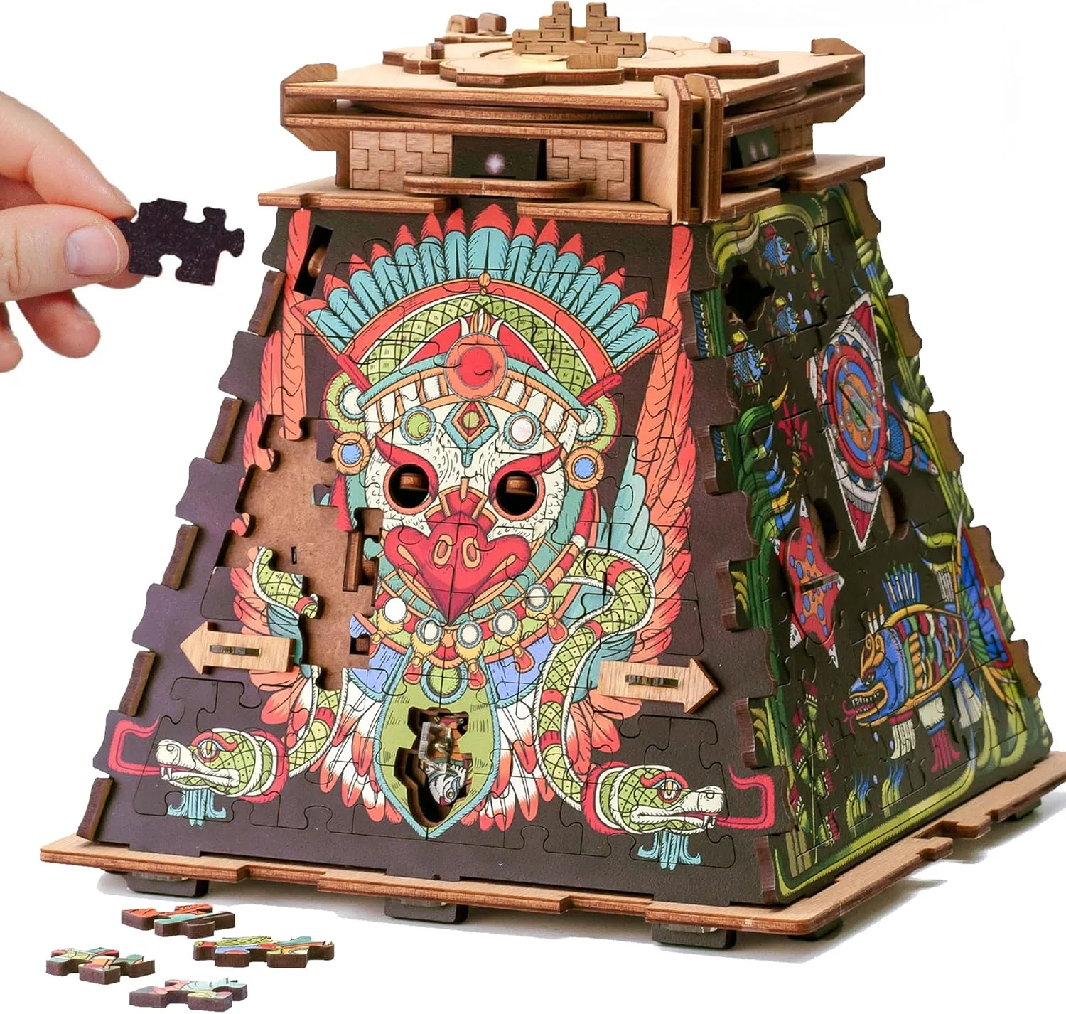 iDventure Cluepuzzle Pyramid of The Sun | Puzzle Box with Jigsaw Puzzle | Escape Room Game | Treasure Box | 3D Wooden Puzzle | Sequential Puzzles Puzzle Box Adults and 10  | Money Gift Box