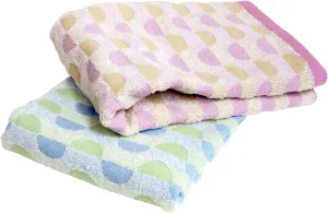 Imabari Towel, 2-Piece Bath Towel Set, Japanese Towels, Assorted Colors (1 Blue & 1 Pink), 100% Cotton, Quick-Drying, Lightweight, Caribbean Pattern, Size: 23.6x45.6 inches