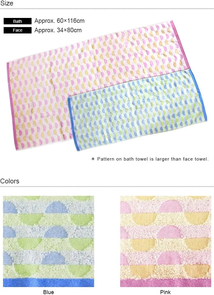 Imabari Towel, 2-Piece Bath Towel Set, Japanese Towels, Pink, 100% Cotton, Quick-Drying, Lightweight, Caribbean Pattern, Size: 23.6x45.6 inches