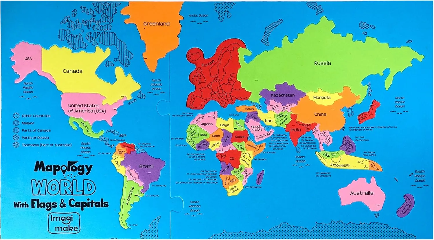 Imagimake Mapology World Map Puzzle - Includes Country Flags & Capitals | Fun Jigsaw Puzzle Kids Ages 5-8 | Educational Toys for Ages 8-13 | Geography Gifts for Girls & Boys 5, 6, 7, 8, 9, 10, 11, 12
