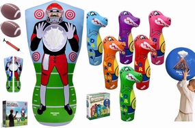Inflatable Sports Activity Bundle for Kids – 65” Double-Sided Football Toss Game   6 Giant Dino Bowling Pins & Ball – Indoor Outdoor Learning & Play Set – Ultimate Backyard & Birthday Gift Idea