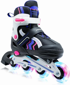 Inline Skates for Kids 4 Size Adjustable Light-Up Wheels Aluminum Frame Black Rose Red Blade Skate for Boys and Girls S, M, L Sizes, Ages 5-8, 6-12, for Beginners Indoors and Outdoors