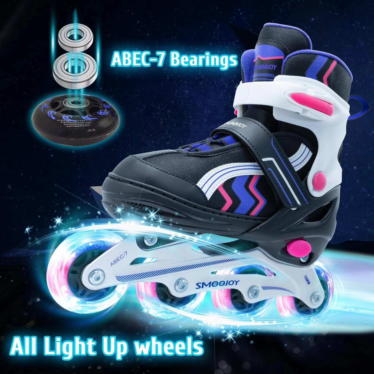 Inline Skates for Kids 4 Size Adjustable Light-Up Wheels Aluminum Frame Black Rose Red Blade Skate for Boys and Girls S, M, L Sizes, Ages 5-8, 6-12, for Beginners Indoors and Outdoors