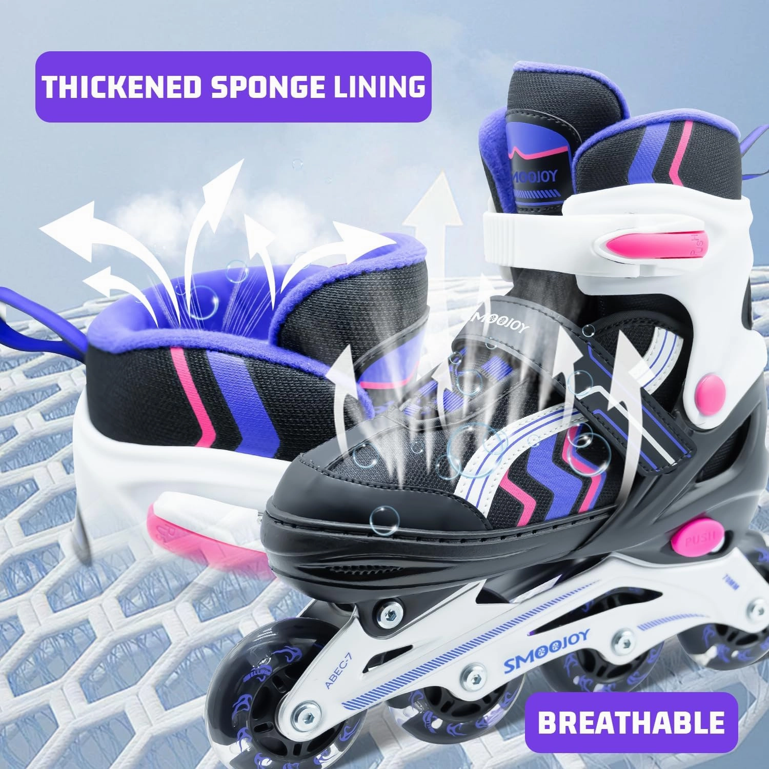 Inline Skates for Kids 4 Size Adjustable Light-Up Wheels Aluminum Frame Black Rose Red Blade Skate for Boys and Girls S, M, L Sizes, Ages 5-8, 6-12, for Beginners Indoors and Outdoors