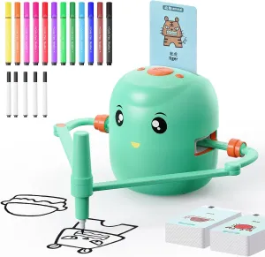 Interactive Educational Drawing Robot for Kids - Montessori Learning Toy with 100 Word Cards, Voice Interaction, Ages 5  (Green)