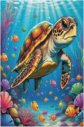 Interesting Wooden Jigsaw Puzzles 1000 Piece Holiday Collection Turtle and Fish Amidst Sea Jigsaw Puzzle for Adults Kids Puzzle Game Christmas