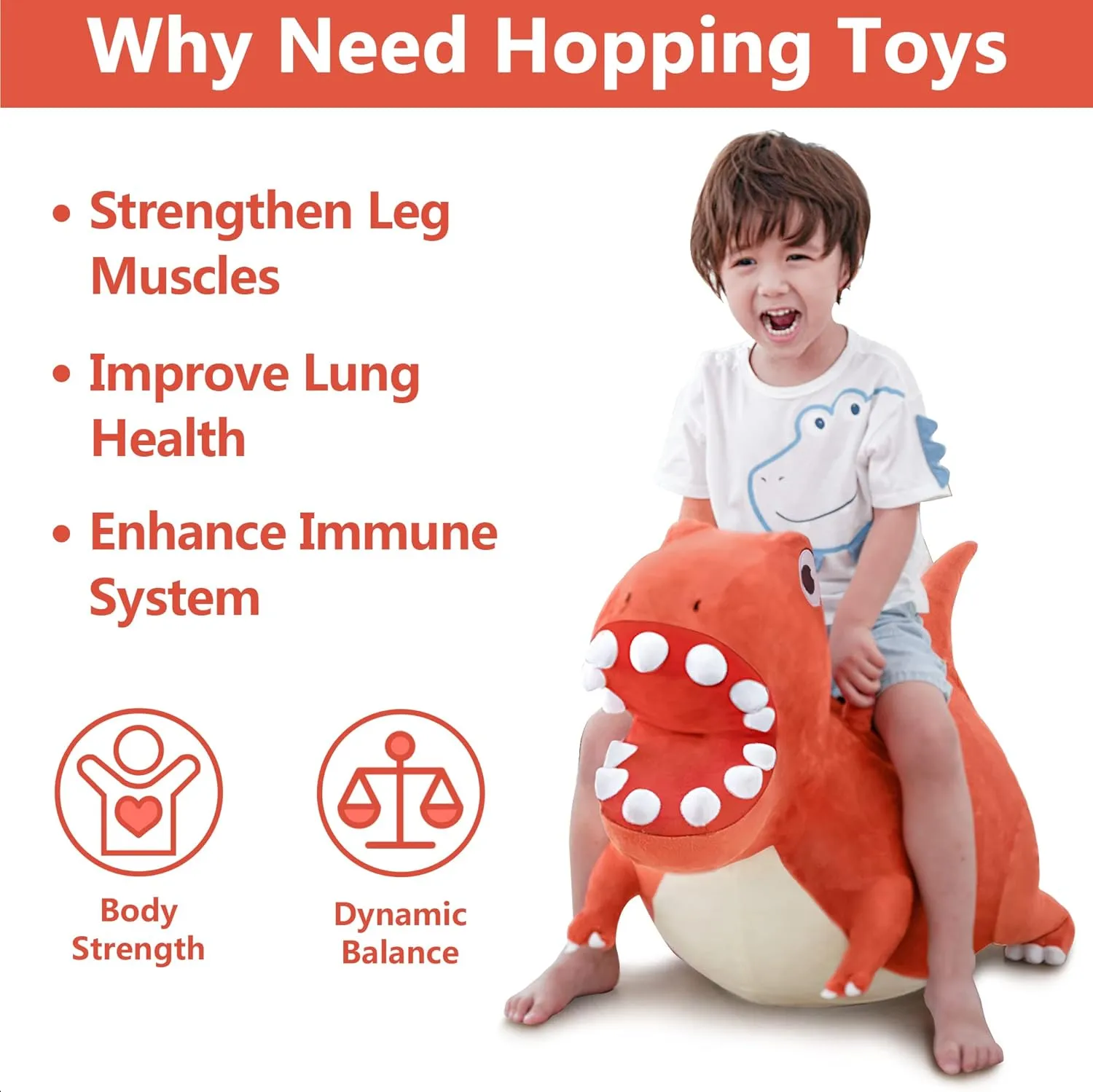 iPlay, iLearn Bouncy Pals Kids Dinosaur Hopper Ball, Inflatable Bouncing Animal Hopping Toys, Large Plush Ride on T-REX Bouncer, Outdoor Indoor Birthday Gift for 3 4 5 6 Year Old Boys Girls Toddlers