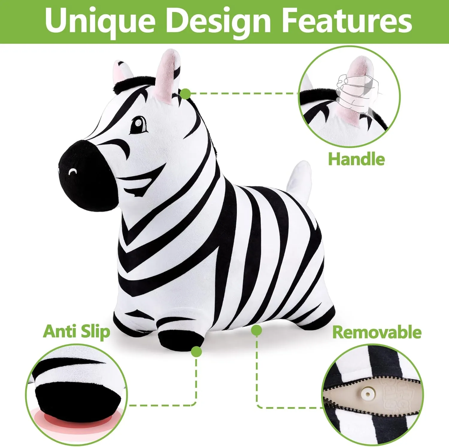 iPlay, iLearn Bouncy Pals Zebra Hopping Horse, Plush Inflatable Animal Hopper, Indoor n Outdoor Ride on Jumping Bounce Toys, Birthday Gift for 18 Months 2 3 4 5 Year Old Kids Toddlers Boys Girls