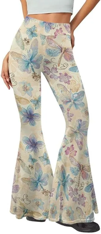 Irisjudy Women Work Leggings Snakeskin Bootcut Workout Pants, Color Flared Sweatpants Tummy Control Workout Bootleg Pants