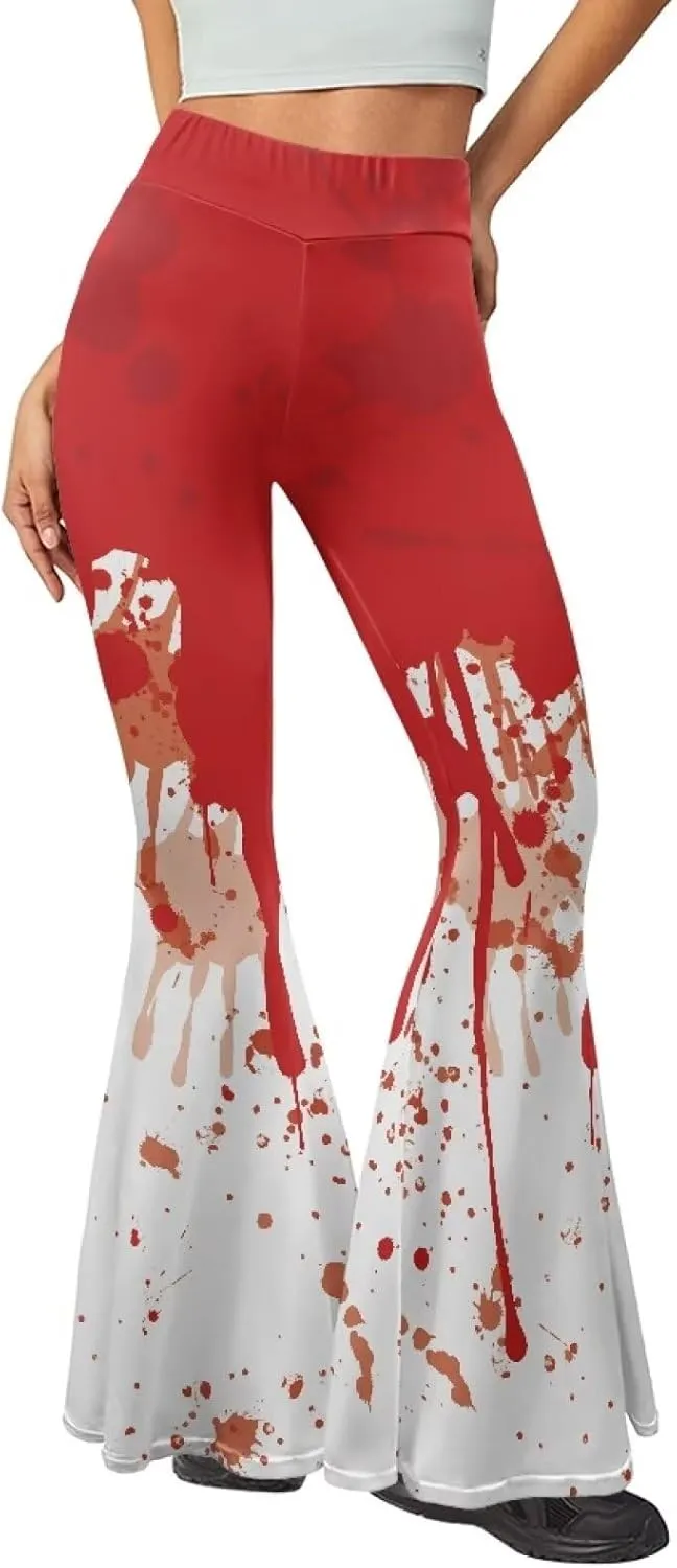 Irisjudy Women's High Waist Cow Print Flared Leg Leggings Plus Size, Cartoon Cats Dogs Bell Bottom Yoga Pants Trousers