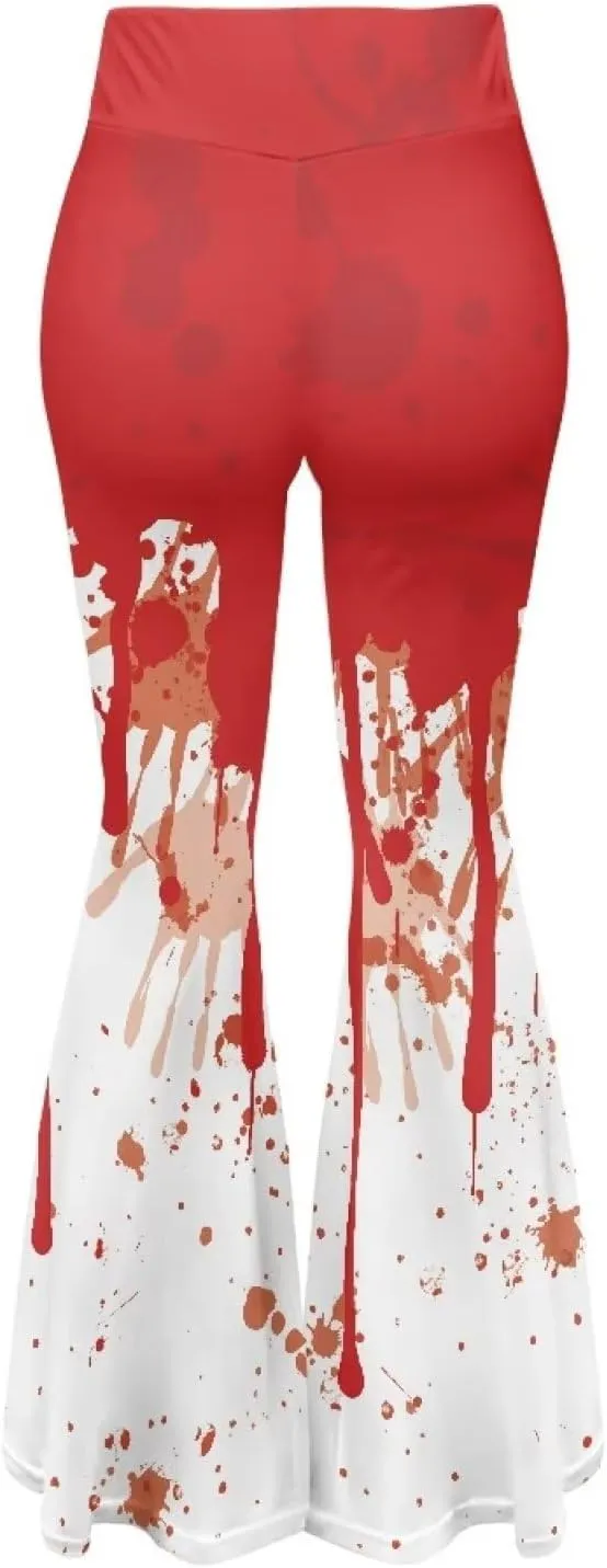 Irisjudy Women's High Waist Cow Print Flared Leg Leggings Plus Size, Cartoon Cats Dogs Bell Bottom Yoga Pants Trousers