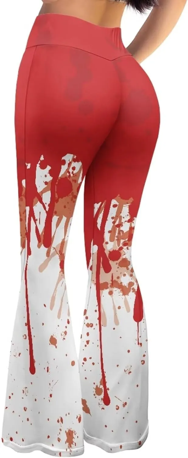 Irisjudy Women's High Waist Cow Print Flared Leg Leggings Plus Size, Cartoon Cats Dogs Bell Bottom Yoga Pants Trousers