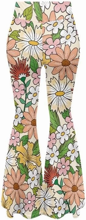 Irisjudy Boho Moroccan Women's Flare Pants Boho Bell Bottom Wide Leg Yoga Leggings Elastic Hippy Style Wide Leg Trousers