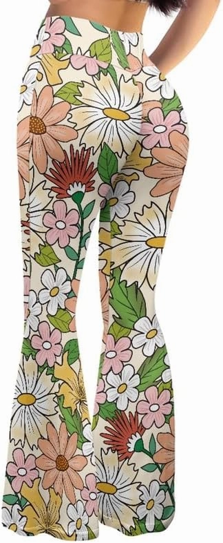Irisjudy Boho Moroccan Women's Flare Pants Boho Bell Bottom Wide Leg Yoga Leggings Elastic Hippy Style Wide Leg Trousers