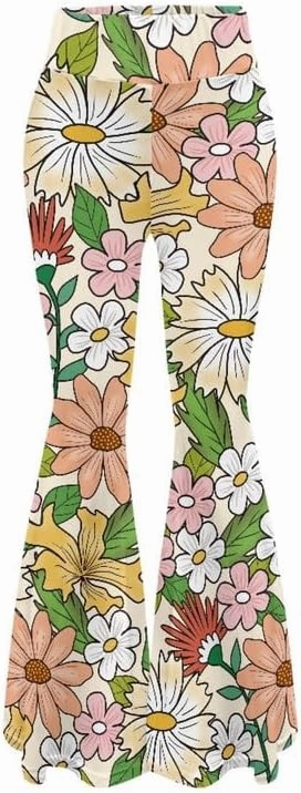 Irisjudy Boho Moroccan Women's Flare Pants Boho Bell Bottom Wide Leg Yoga Leggings Elastic Hippy Style Wide Leg Trousers