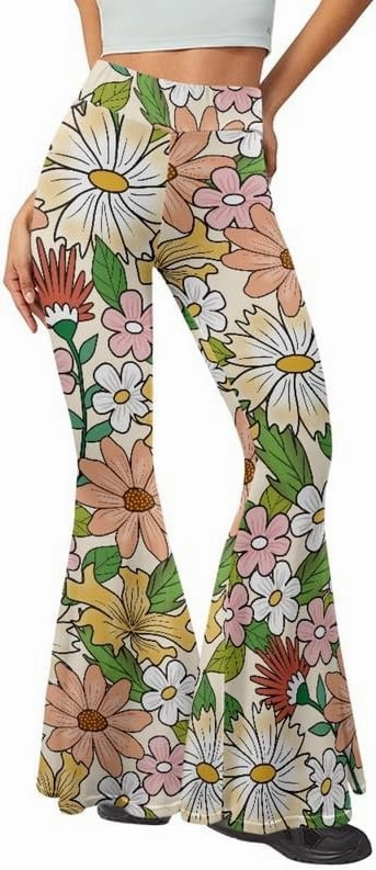 Irisjudy Boho Moroccan Women's Flare Pants Boho Bell Bottom Wide Leg Yoga Leggings Elastic Hippy Style Wide Leg Trousers
