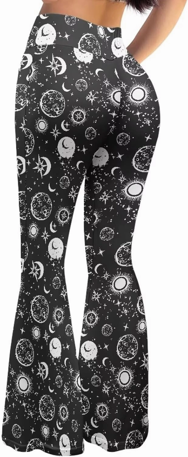 Irisjudy Women Flare Leggings Skulls Elastic High Waist Bootcut Yoga Pants Bell Bottom Camouflage Flared Sweatpants for Women