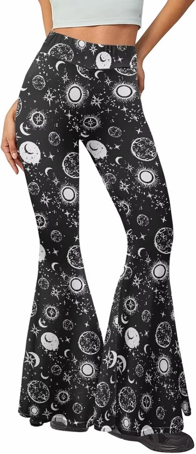 Irisjudy Women Flare Leggings Skulls Elastic High Waist Bootcut Yoga Pants Bell Bottom Camouflage Flared Sweatpants for Women