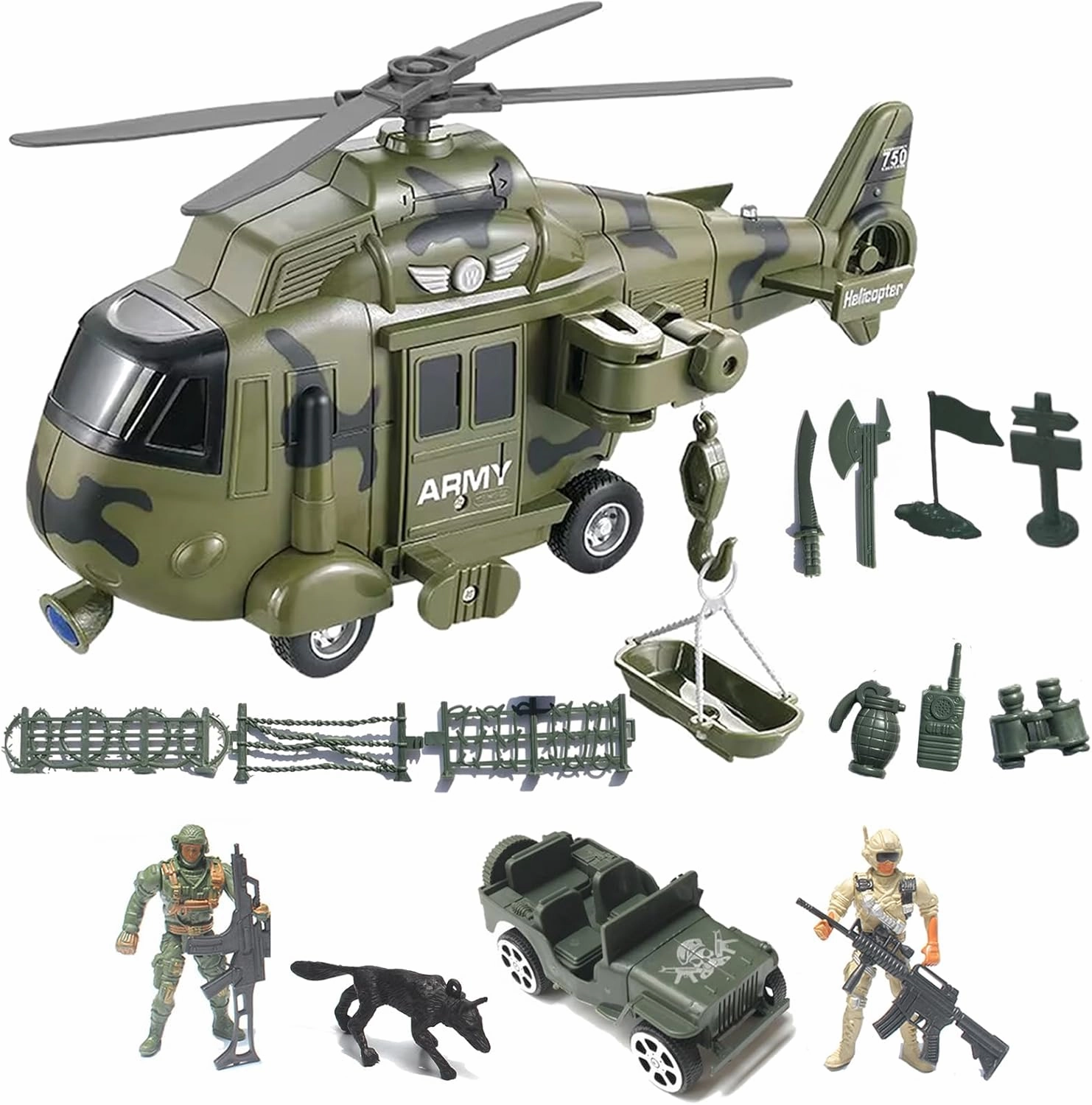 IYEAM Military Helicopter Set with Light and Sound Sirens, Army Toys for Boys, Rescue Vehicles for Kids Aged 3 and Up