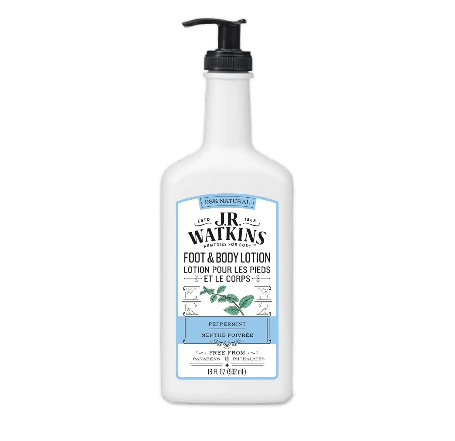 J R Watkins Foot & Body Lotion, Peppermint, 18 fl oz (532 ml)