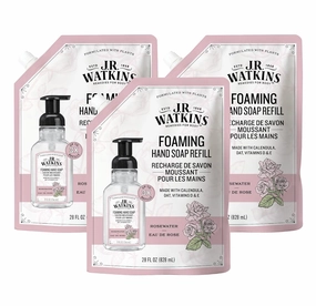 J.R. Watkins Foaming Hand Soap Refills, All Natural, Alcohol-Free Hand Wash, Cruelty-Free, Moisturizing Soap Refill for Bathroom or Kitchen, Rosewater, 28 fl oz Foam Refill, 3 Pack