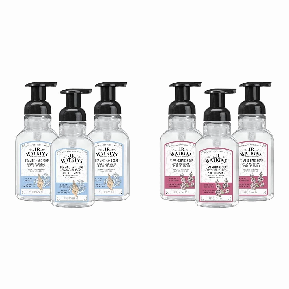 J.R. Watkins Foaming Hand Soap with Pump Dispenser, Moisturizing Foam Hand Wash & Foaming Hand Soap Pump with Dispenser, Moisturizing All Natural Foam, Alcohol-Free, Cruelty-Free