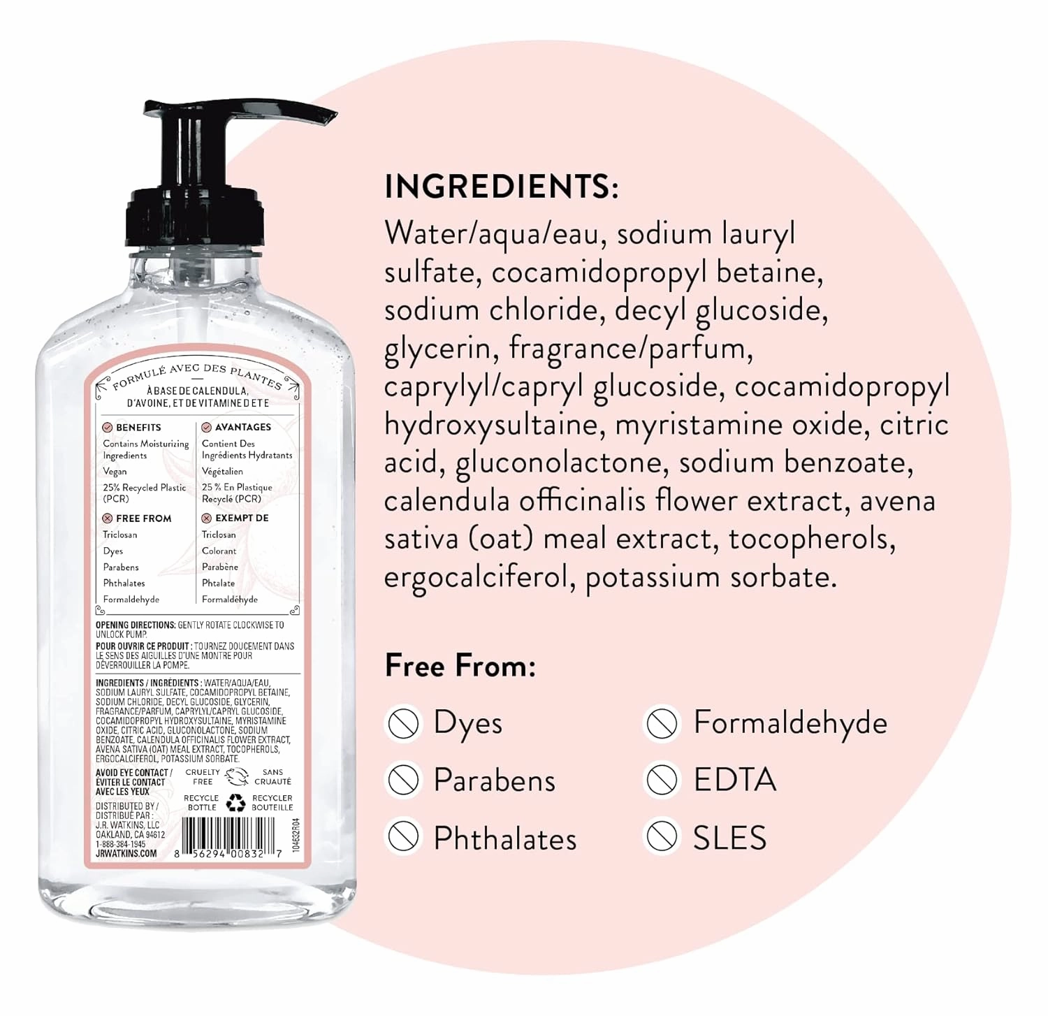 J.R. Watkins Gel Hand Soap, Scented Liquid Hand Wash for Bathroom or Kitchen, USA Made and Cruelty Free, 11 fl oz, Grapefruit, 6 Pack