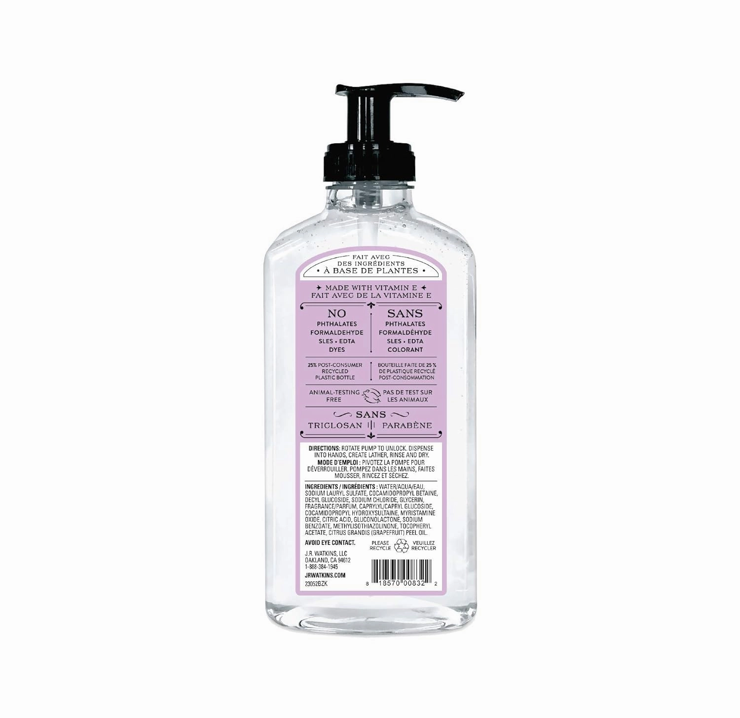 J.R. Watkins Gel Hand Soap, Scented Liquid Hand Wash for Bathroom or Kitchen, USA Made and Cruelty Free, 11 fl oz, Lavender, 3 Pack