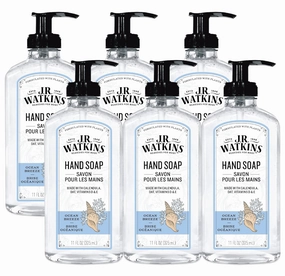J.R. Watkins Gel Hand Soap, Scented Liquid Hand Wash for Bathroom or Kitchen, USA Made and Cruelty Free, 11 fl oz, Ocean Breeze, 6 Pack