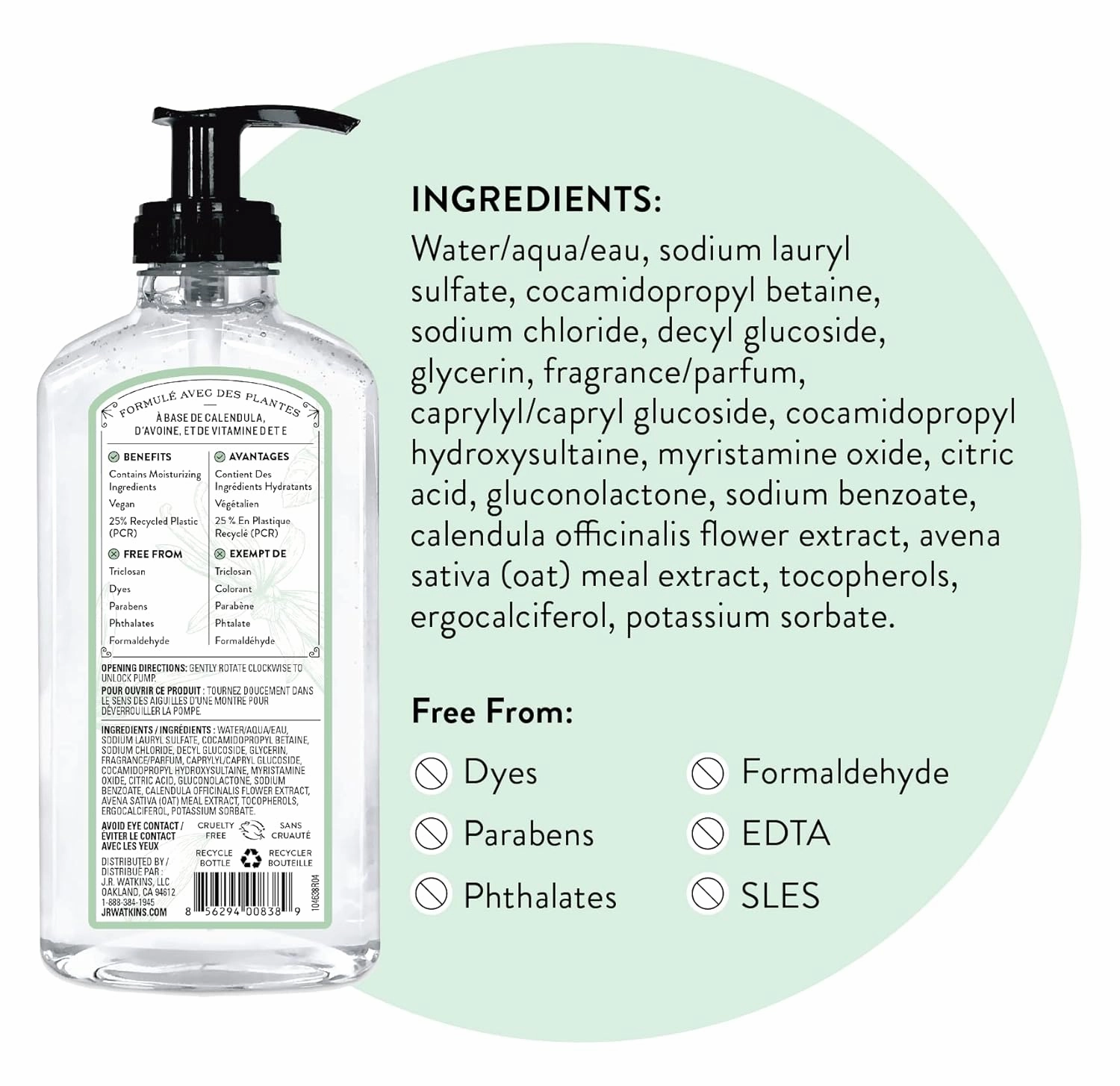 J.R. Watkins Gel Hand Soap, Scented Liquid Hand Wash for Bathroom or Kitchen, USA Made and Cruelty Free, 11 fl oz, Vanilla Mint, 6 Pack