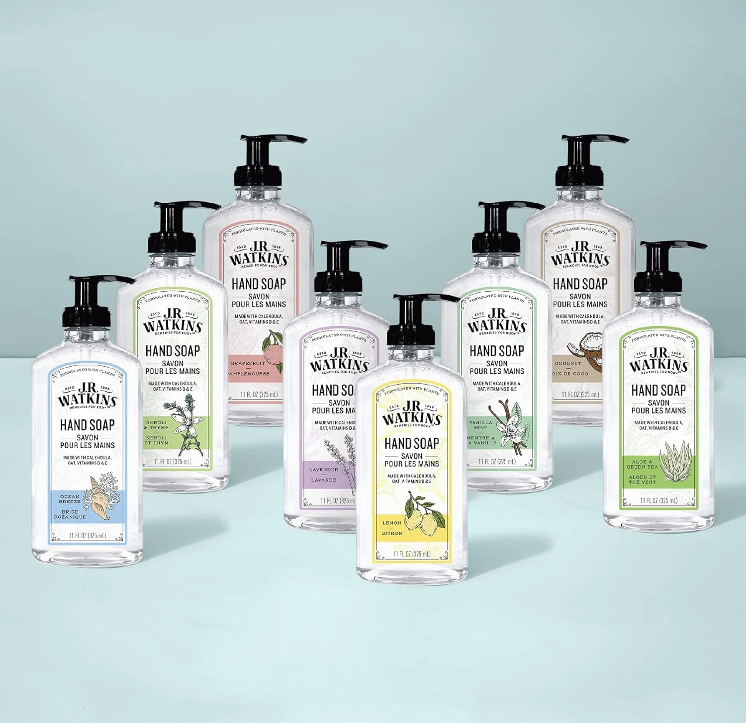 J.R. Watkins Gel Hand Soap, Scented Liquid Hand Wash for Bathroom or Kitchen, USA Made and Cruelty Free, 11 fl oz, Vanilla Mint, 6 Pack