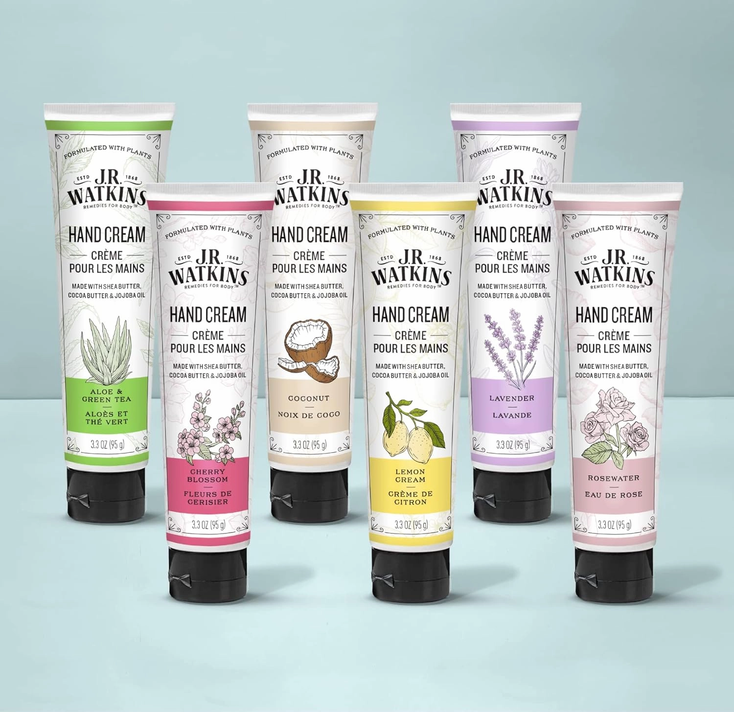 J.R. Watkins Natural Moisturizing Hand Cream, Hydrating Hand Moisturizer with Shea Butter, Cocoa Butter, and Avocado Oil, Cruelty Free, 3.3oz, Rosewater, 3 Pack