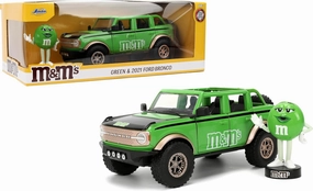 Jada Hollywood Rides M&M'S 2021 Ford Bronco with Green M&M'S Metal Figure - Die-cast Car with Opening Doors, 1:24 Scale, Ages 8 , Collectible Toy for Kids and Adults