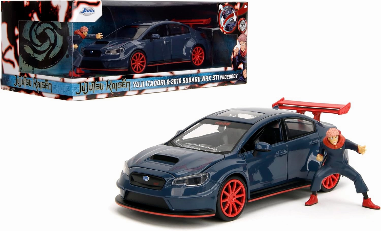 Jada Toys 2016 Subaru WRX STI w/Yuji Itadori Die-Cast Figure, Jujutsu Kaisen 1:24 Scale Collectible Car – Opening Doors, Hood & Trunk