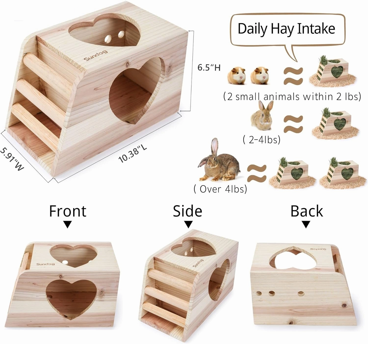 JanYoo Hay Feeder for Rabbits Wooden Holder for Cage Large Rack Hanging Food Manager Less Waste Dispenser Bunny Accessories