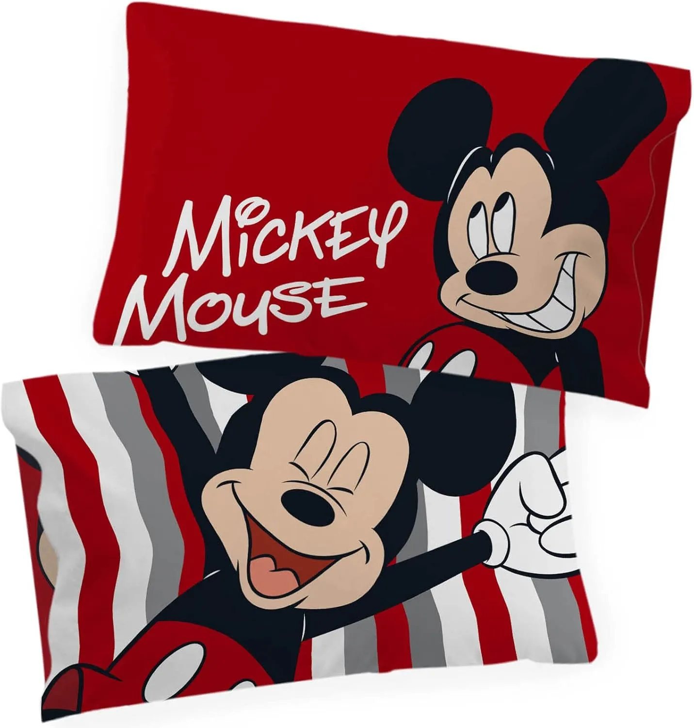 Jay Franco Disney Mickey Mouse Stripe 2 Pack Pillowcase - Double-Sided Kids Super Soft Bedding (Official Disney Product)