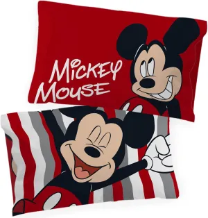 Jay Franco Disney Mickey Mouse Stripe 2 Pack Pillowcase - Double-Sided Kids Super Soft Bedding (Official Disney Product)