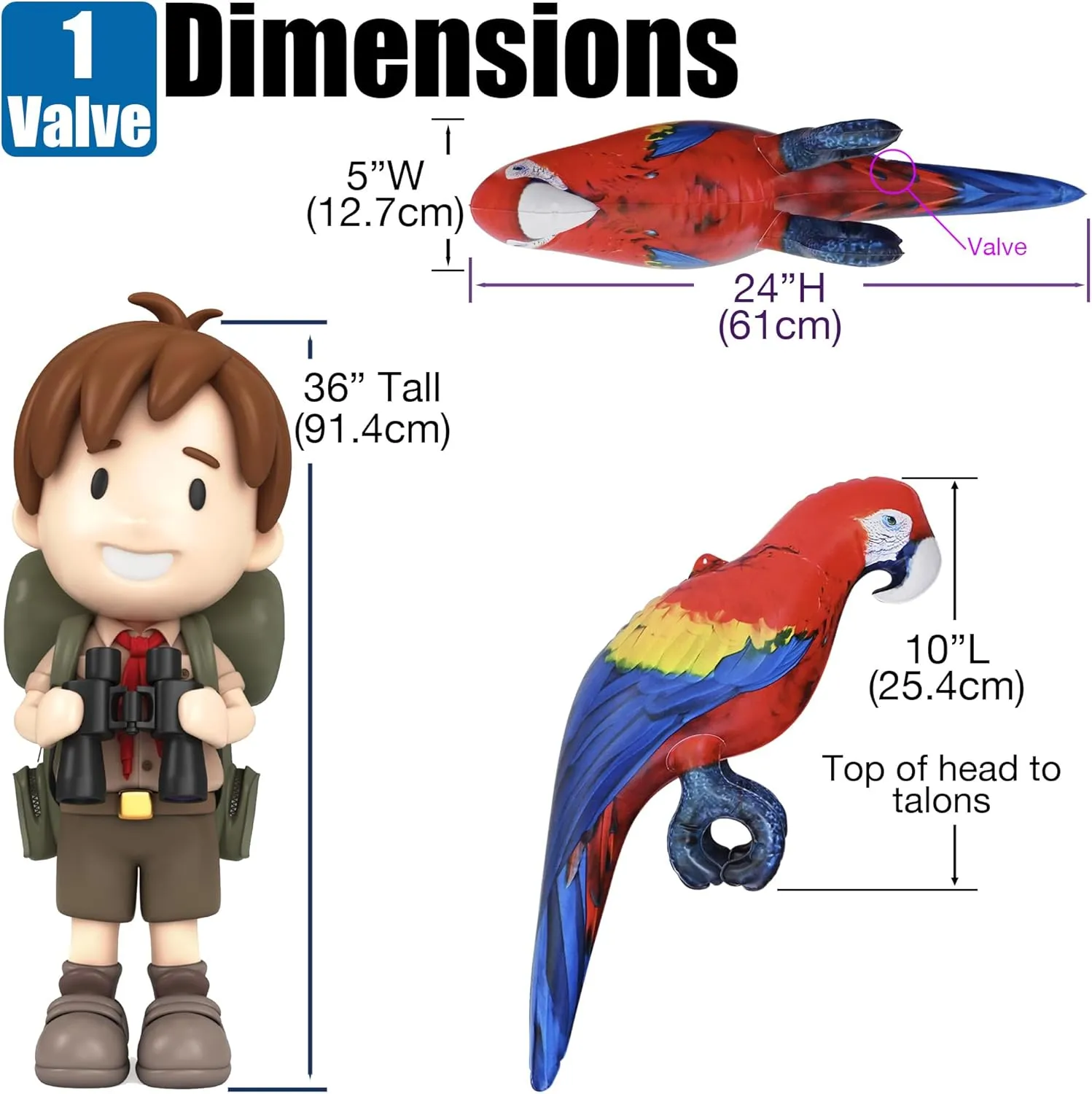 Jet Creations 24" Tall Inflatable Parrot Scarlet Macaw Yellow Red Blue Lifelike Animal Bird Figure, Pet Decor Play Theme Party Mardi Gras Pool Birthday VBS Photo Prop, Gift for Boys Girls Kids, 1pc