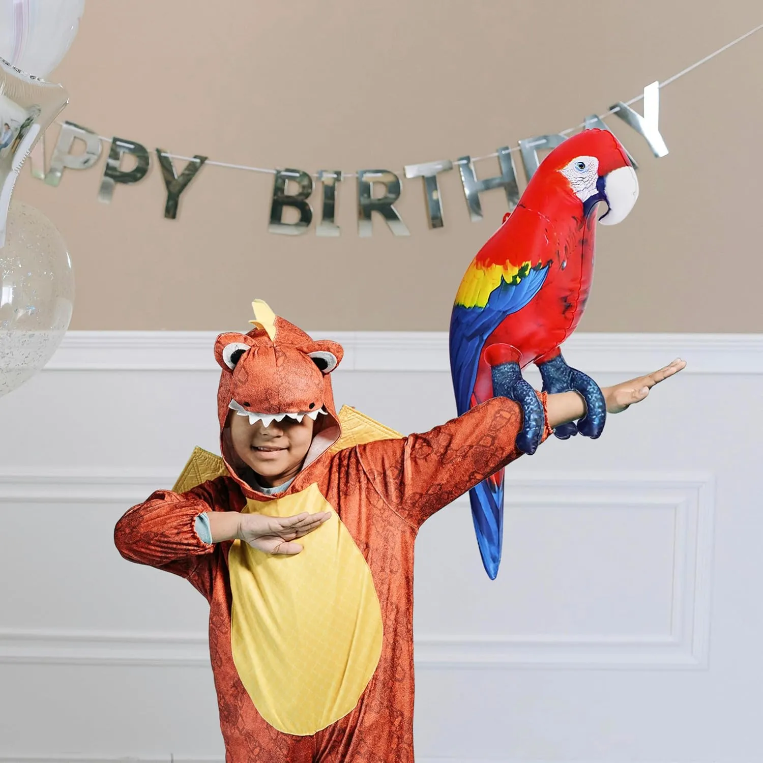 Jet Creations 24" Tall Inflatable Parrot Scarlet Macaw Yellow Red Blue Lifelike Animal Bird Figure, Pet Decor Play Theme Party Mardi Gras Pool Birthday VBS Photo Prop, Gift for Boys Girls Kids, 1pc