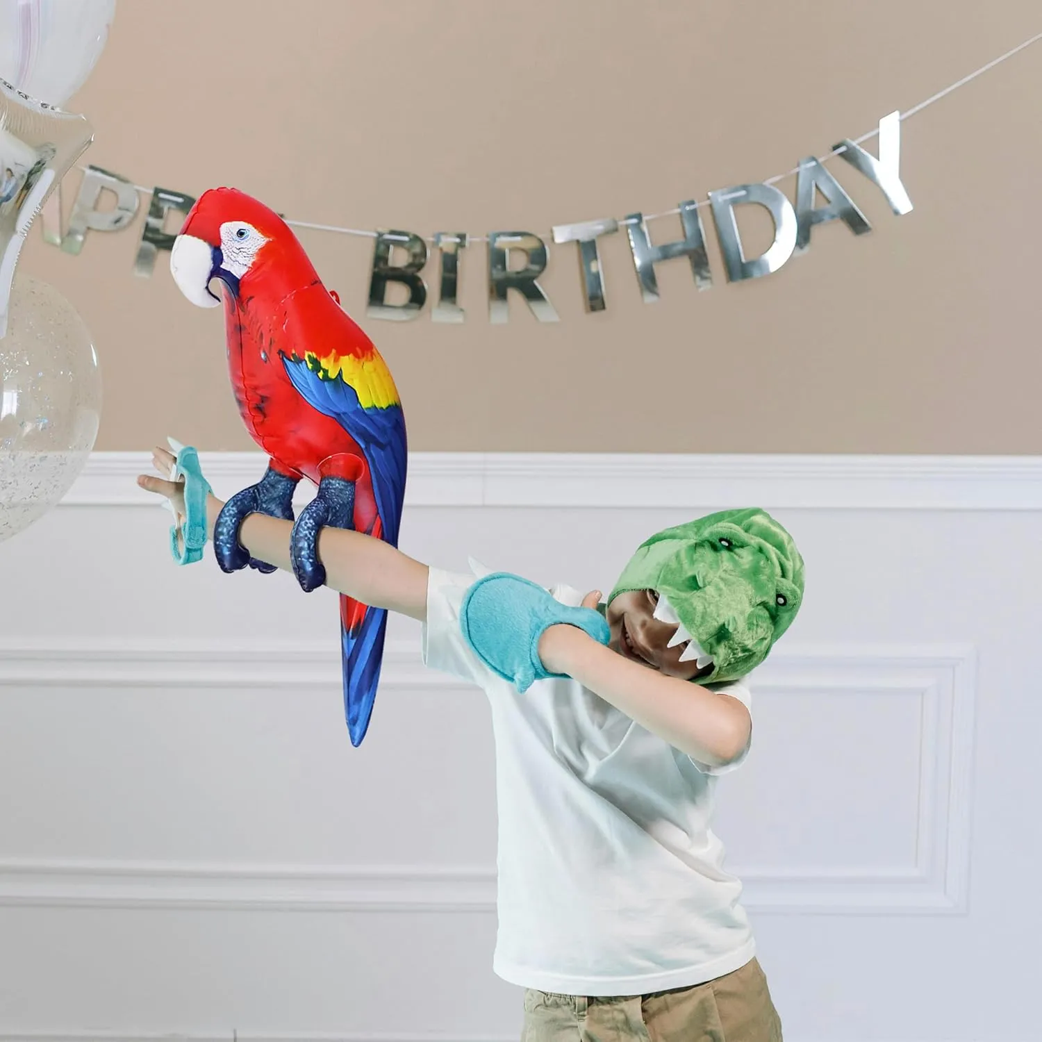 Jet Creations 24" Tall Inflatable Parrot Scarlet Macaw Yellow Red Blue Lifelike Animal Bird Figure, Pet Decor Play Theme Party Mardi Gras Pool Birthday VBS Photo Prop, Gift for Boys Girls Kids, 1pc