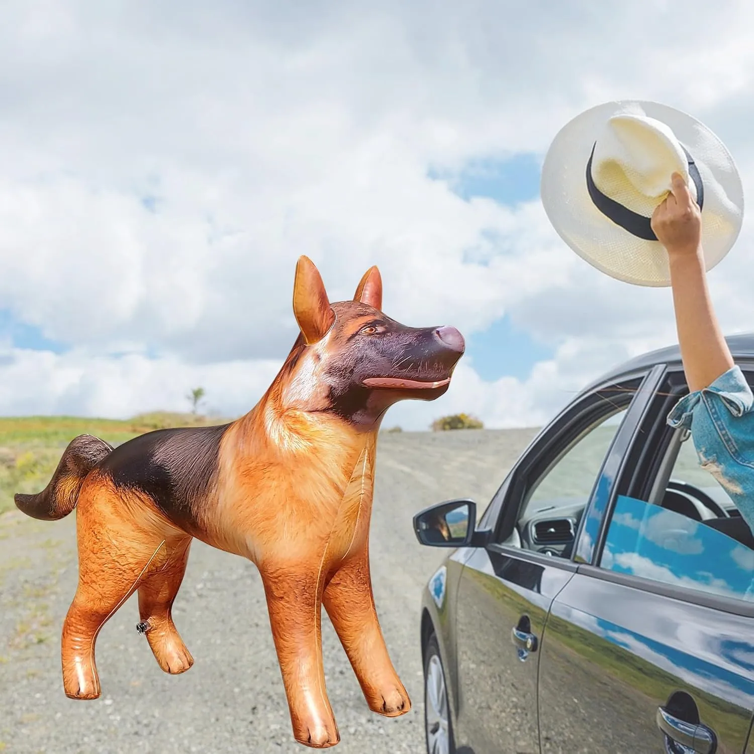 Jet Creations 43 L/30 H in INCH Inflatable German Shepherd K9 Dog, Lifelike Black Tan Animal, Puppy Pet Figure, for Home Parties Event Decor, Outdoor Display, VBS Photo Prop, Gift for Boys Girls Kids