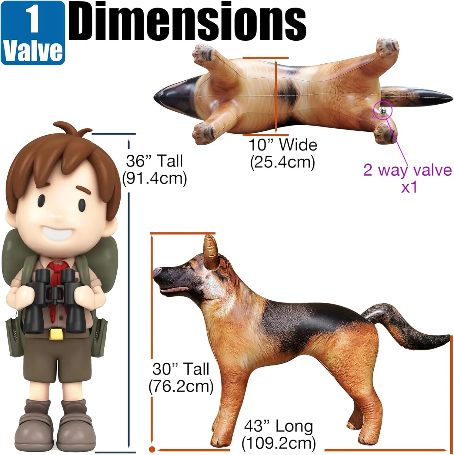 Jet Creations 43 L/30 H in INCH Inflatable German Shepherd K9 Dog, Lifelike Black Tan Animal, Puppy Pet Figure, for Home Parties Event Decor, Outdoor Display, VBS Photo Prop, Gift for Boys Girls Kids