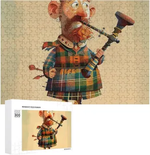 Jigsaw Puzzle 300 Pieces Personalized Photos Puzzle with Storage Bag Cartoon Scottish Bagpipe Puzzles Challenging Picture Puzzle Men Women Home Decor Wooden Puzzles for Family