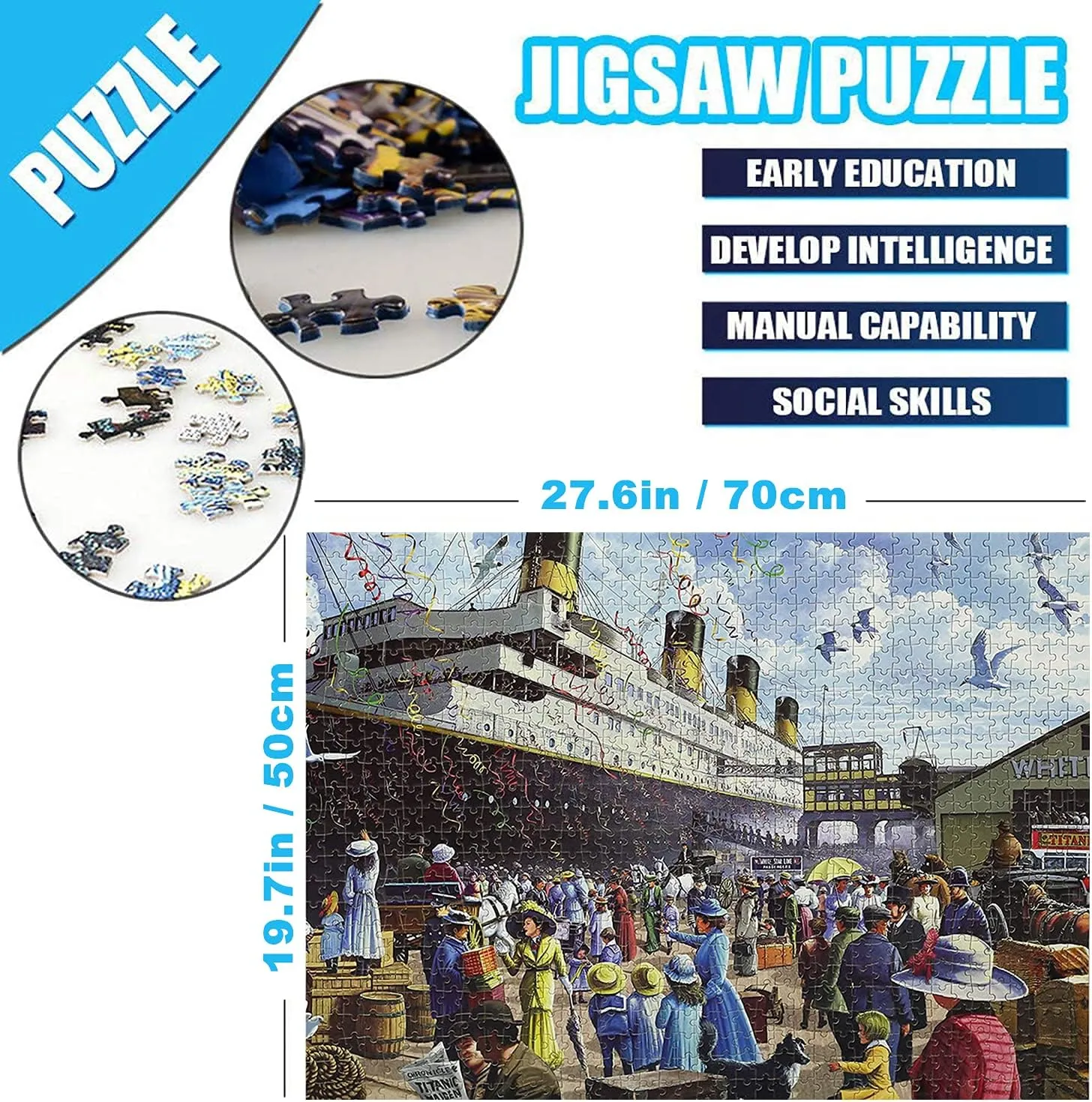 Jigsaw Puzzles for Adults 1000 Piece R.M.S. Titanic 27.56 x 19.69 Inch Puzzles for Adults Kids Educational Game Challenge Toy Puzzles 1000 Pieces for Adults