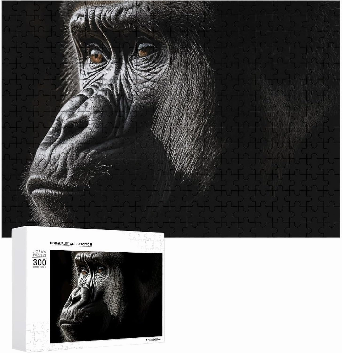 Jigsaw Puzzle 300 Pieces Personalized Photos Puzzle with Storage Bag an Adult Gorilla Puzzles Challenging Picture Puzzle Men Women Home Decor Wooden Puzzles for Family