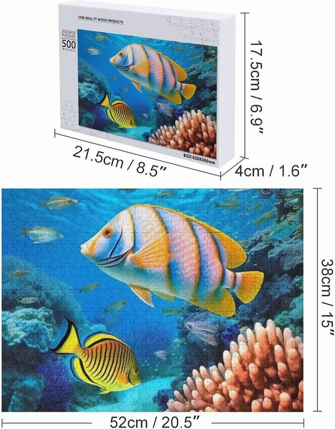 Jigsaw Puzzle 500 PCS Tropical Sea Fish Difficult Puzzle Personalized Wooden Jigsaw Puzzles Game for Most People