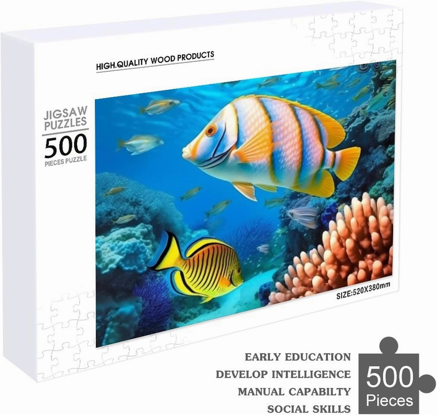 Jigsaw Puzzle 500 PCS Tropical Sea Fish Difficult Puzzle Personalized Wooden Jigsaw Puzzles Game for Most People