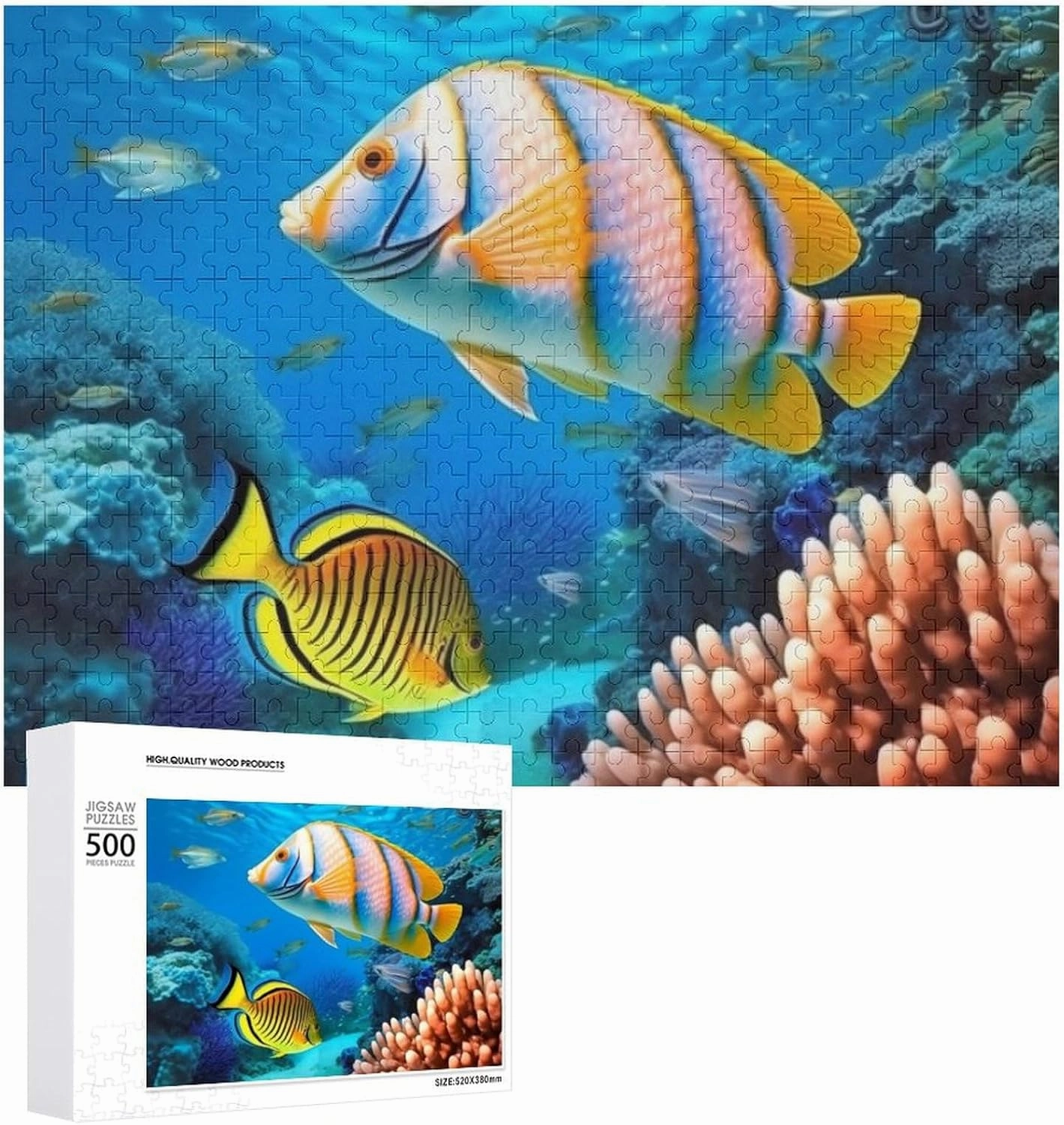Jigsaw Puzzle 500 PCS Tropical Sea Fish Difficult Puzzle Personalized Wooden Jigsaw Puzzles Game for Most People