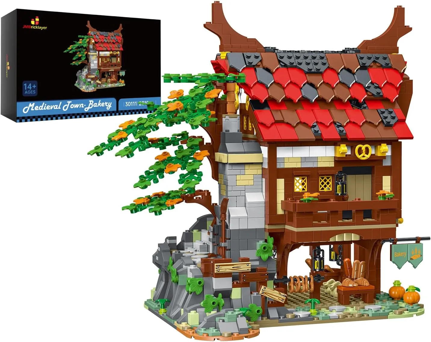 JMBricklayer Medieval Town Bakery Building Set 30111, Adults Modular Buildings House Kit, Creative Street View Blocks Model Toy, Collection Display Office Room Decor, for Teens Adults